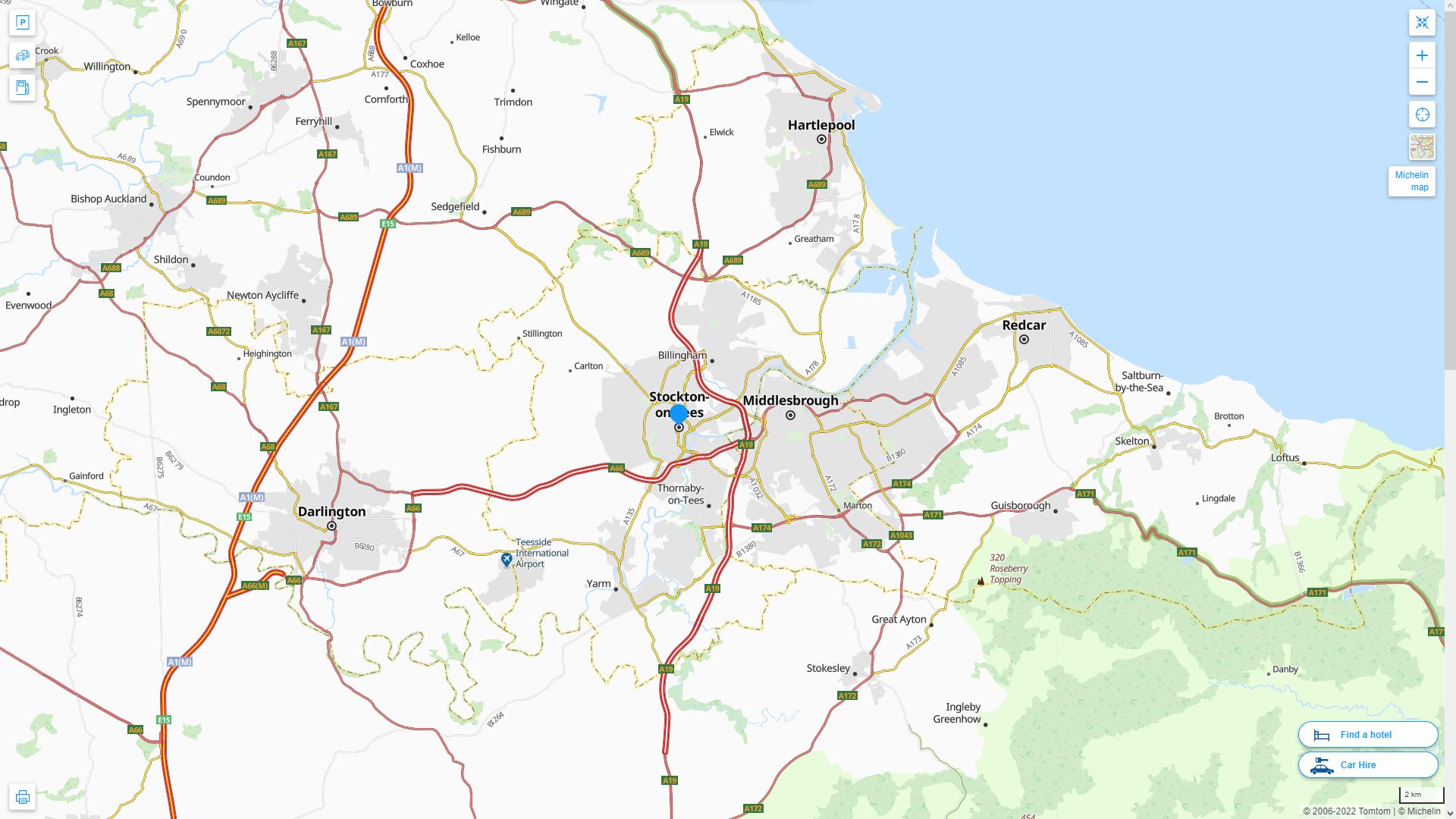 Stockton on Tees Royaume Uni Autoroute et carte routiere